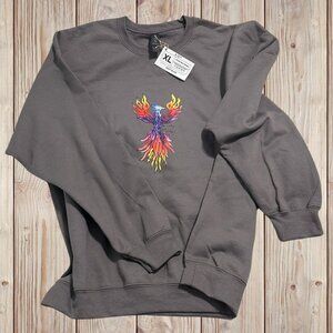 NWT Original Artwork Crewneck Sweatshirt "Beauty From Ashes" Phoenix Charcoal XL